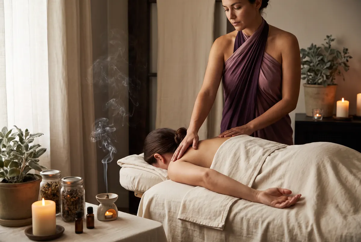 A slow aromatherapy ritual with incense and warm light